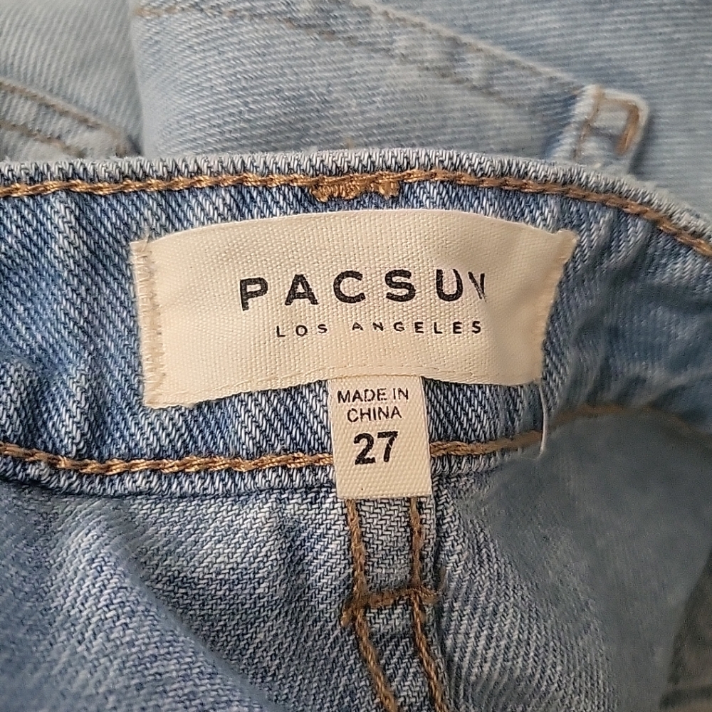PacSun Los Angeles Light Wash Raw Hem Distressed Jean Mini Skirt 27 - Picture 2 of 8